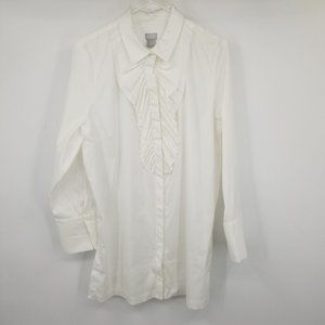 NWT Chico's Ruffle Front Women's Long Sleeved White Tunic Shirt 16/18 3